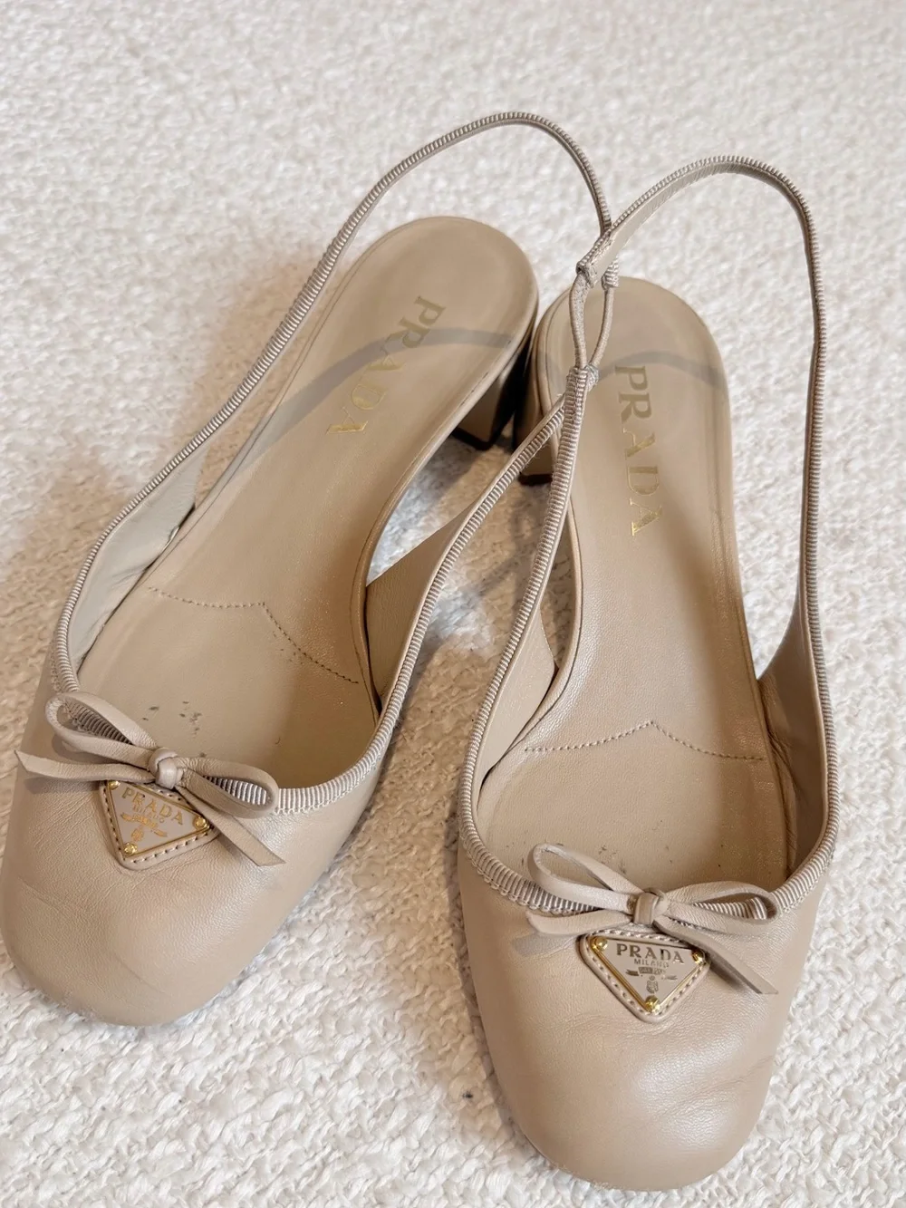 Prada Leather Slingback Pumps – Beige | Size EU 37 / US Women’s 7 | Authentic